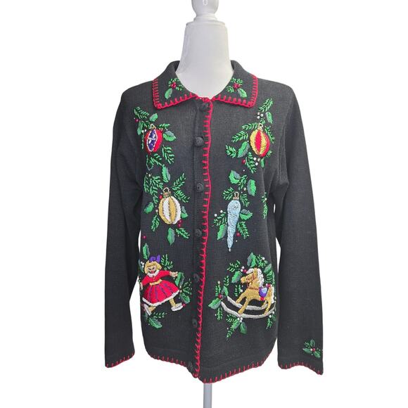 Vintage B.P Design Christmas Embroidered Cardigan Size Small - Picture 1 of 6